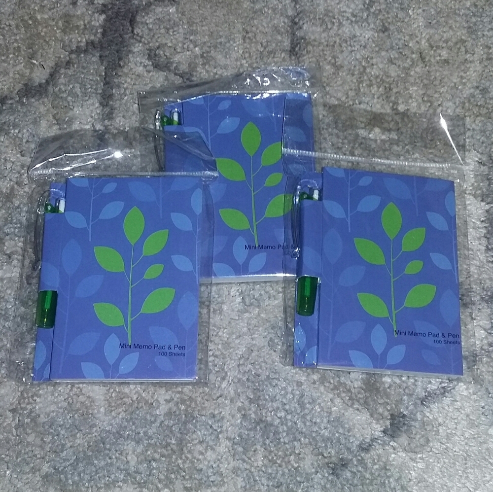 (3 Pack) Mini Memo Notepad with Pen, Leaf Pattern